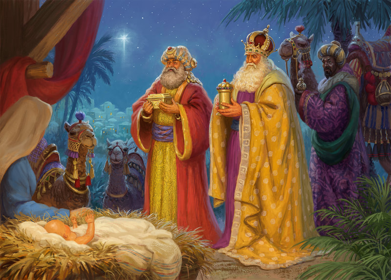 Three wise men magi nativity christmas greetings card illustration by Daniel Rodgers